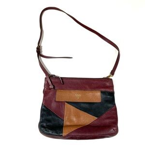 Fossil Women’s Crossbody Bag Leather Red Brown Black #1758